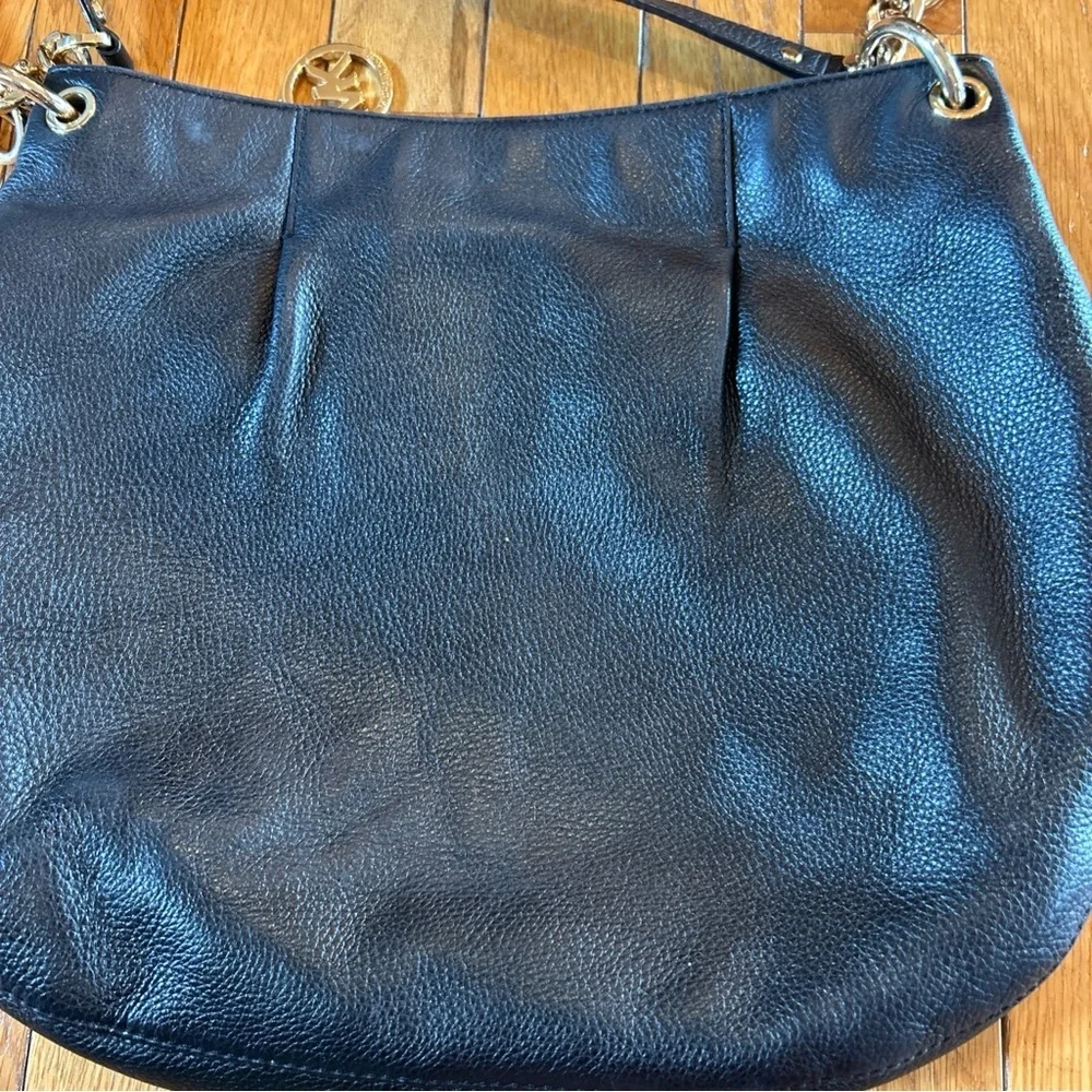 MICHAEL KORS MK Bedford Pebble Leather Lg Convertible Shoulder Bag Black Purse - Picture 6 of 9